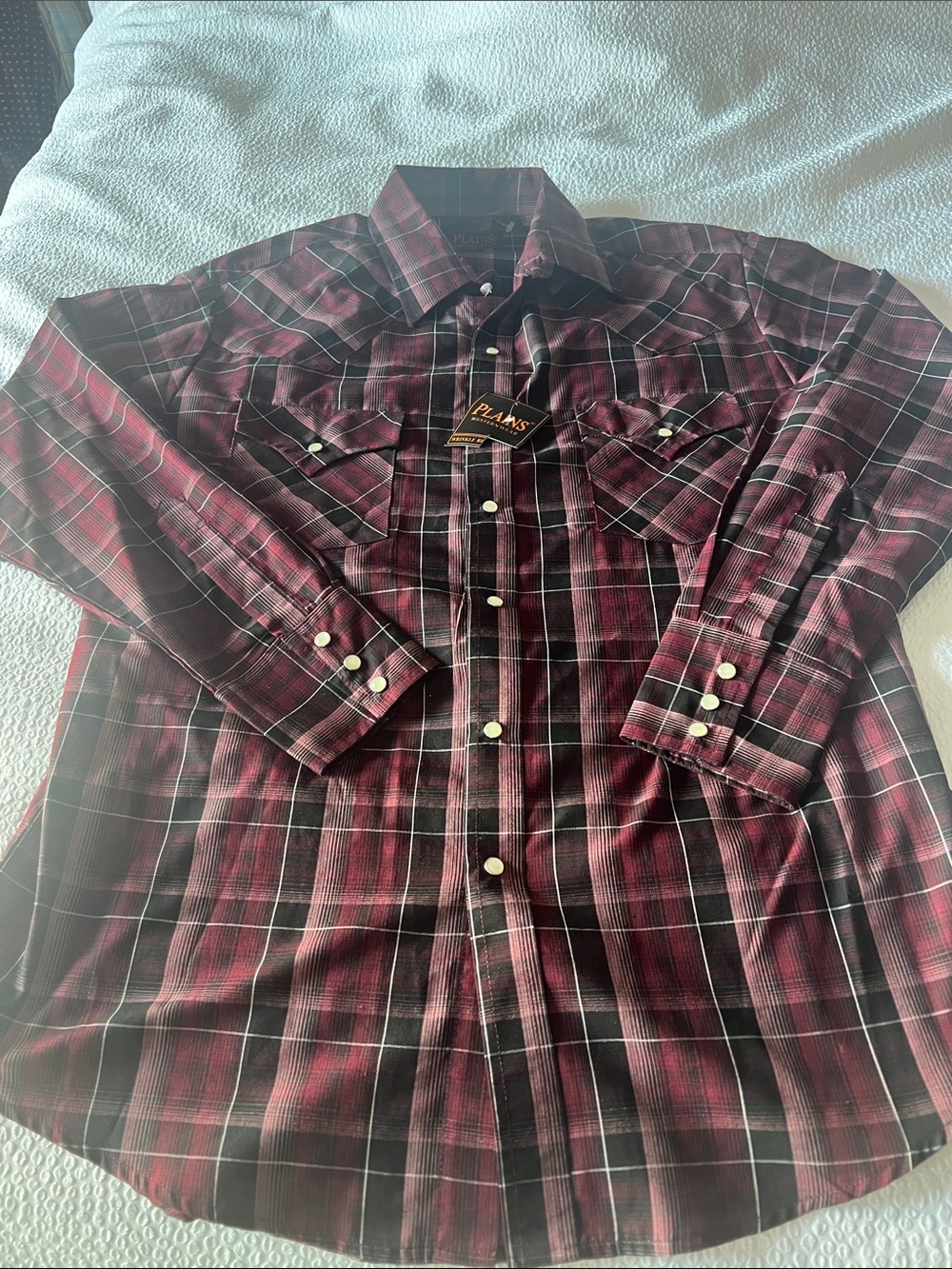 PLAIN'S Western wear Men's Burgundy Plaid Casual Button-Down Shirt